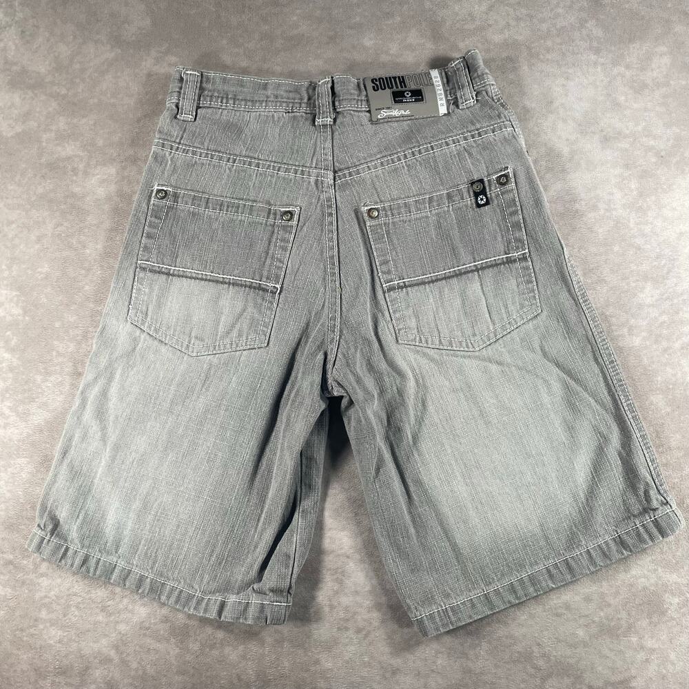 Youth Boys Y2K Southpole Baggy Grey Denim Shorts 24” Waist